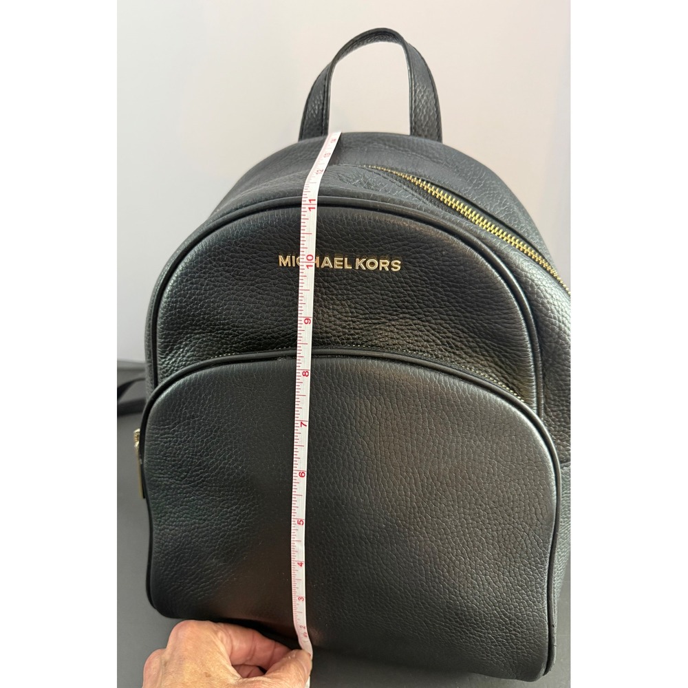 Michael Kors Abbey  Pebbled Leather Backpack Black Gold Collegiate Travel - Picture 6 of 11